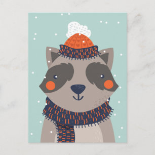 Niedlicher Winter-Raccoon-Postkarte Postkarte