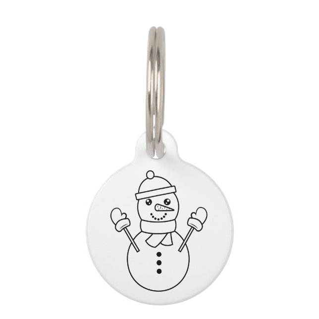 Niedlicher Winter Snowman Line Kunst-Illustration Haustiermarke (Vorderseite)