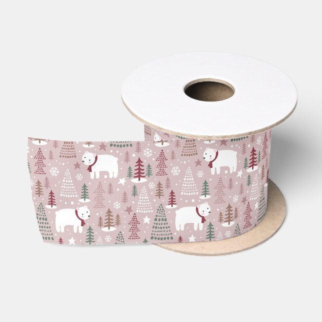 Niedlicher Winter Weihnachten Eisbär Schneeflocken Satinband (Spule)