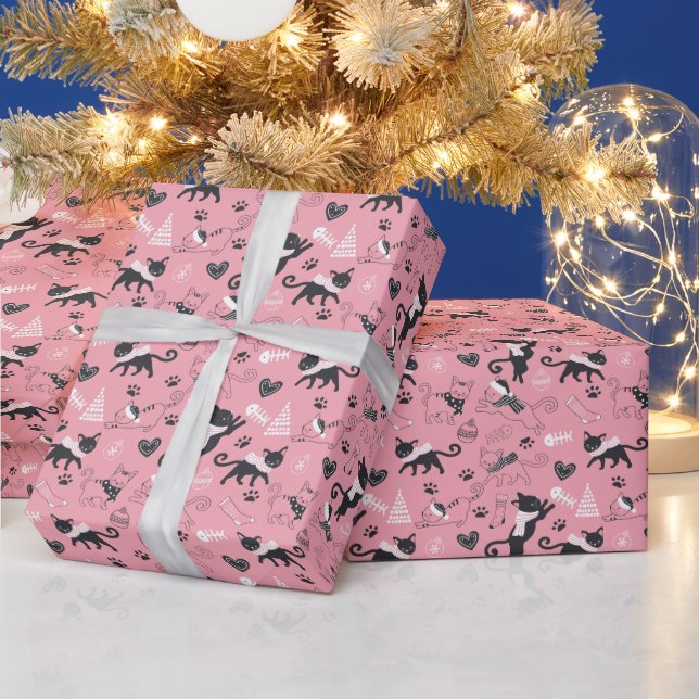 Niedlicher Winter Weihnachts-Katzenmuster Geschenkpapier (Feiertage)