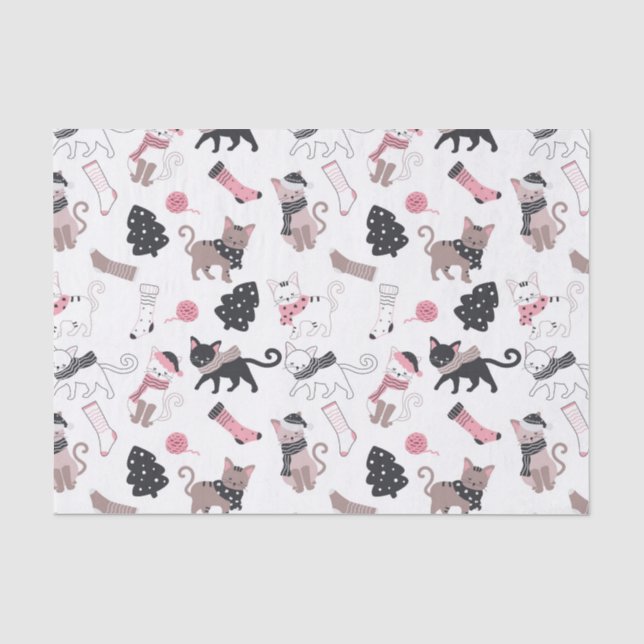 Niedlicher Winter Weihnachts-Katzenmuster Seidenpapier (Vorderseite)