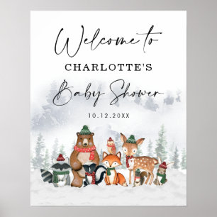 Niedlicher Winter Weihnachts-Woodland Kinderdusche Poster