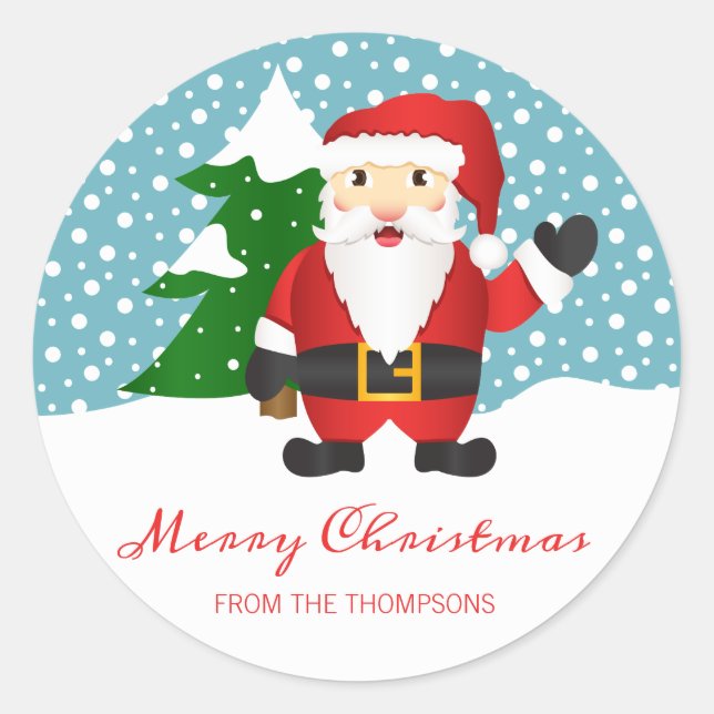 Niedlicher Winter Weihnachtsmann und Personalisier Runder Aufkleber (Vorderseite)