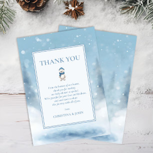 Niedlicher Winterbär Blue Baby Dusche Dankeskarte