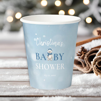 Niedlicher Winterbär Blue Baby Dusche Pappbecher