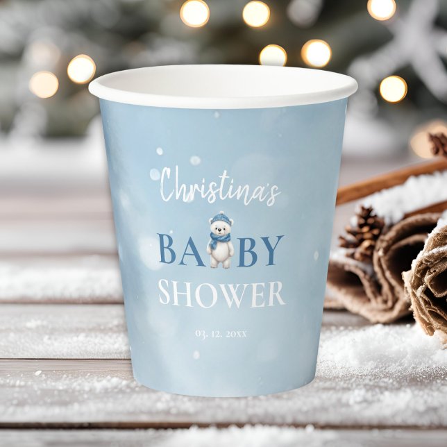 Niedlicher Winterbär Blue Baby Dusche Pappbecher (Von Creator hochgeladen)