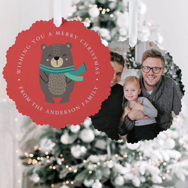 Niedlicher Winterbär Foto Urlaub Ornament Karte (Von Creator hochgeladen)