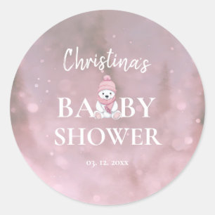 Niedlicher Winterbär Pink Babydusche Runder Aufkleber