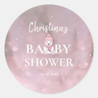 Niedlicher Winterbär Pink Babydusche Runder Aufkleber