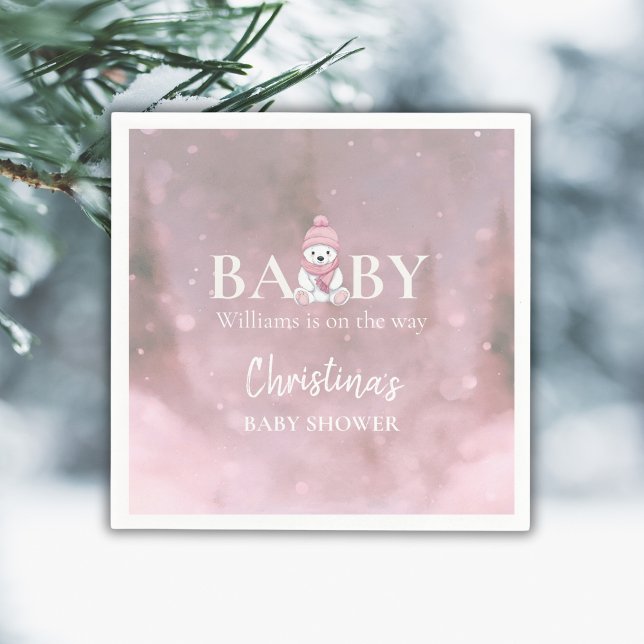 Niedlicher Winterbär Pink Babydusche Serviette (Von Creator hochgeladen)