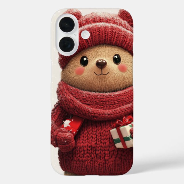 Niedlicher Winterbär Weihnachten iPhone 16 Hülle (Rückseite)