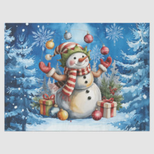 Niedlicher Winterblauer Weihnachtsmann Schneemann Seidenpapier