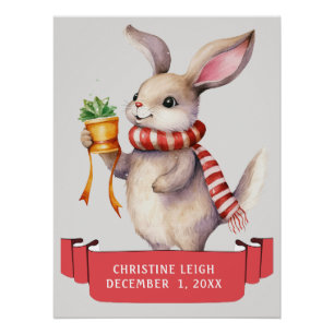 NIEDLICHER WINTERBUNNY MIT ROT-WEISSEN KIDENNAMEN POSTER