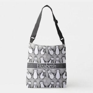 Niedlicher Winterpenguins-Entwurf addieren Grau Tragetaschen Mit Langen Trägern