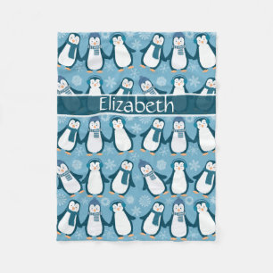 Niedlicher Winterpenguins-Entwurf addieren Namen Fleecedecke