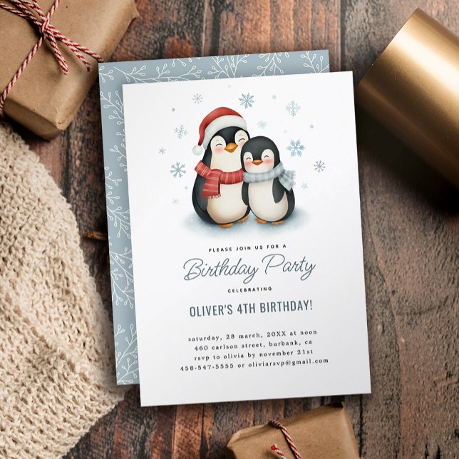 Niedlicher Winterpinguin-Kindergeburtstag Einladung (Von Creator hochgeladen)