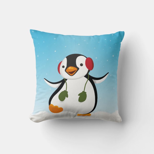 Niedlicher Winterpinguin Kissen (Vorderseite)