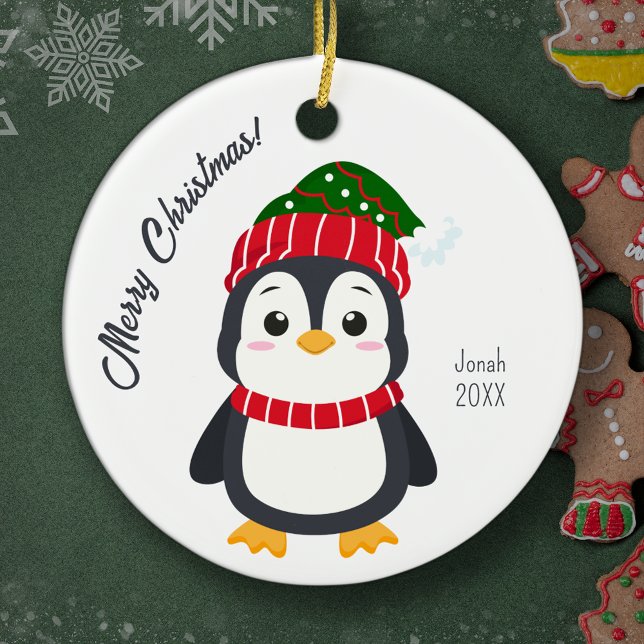 Niedlicher Winterpinguin Personalisiert Kids Weihn Keramik Ornament (Von Creator hochgeladen)