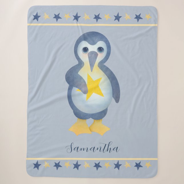 Niedlicher Winterpinguin Personalisierter Name Sherpadecke (Vorderseite)