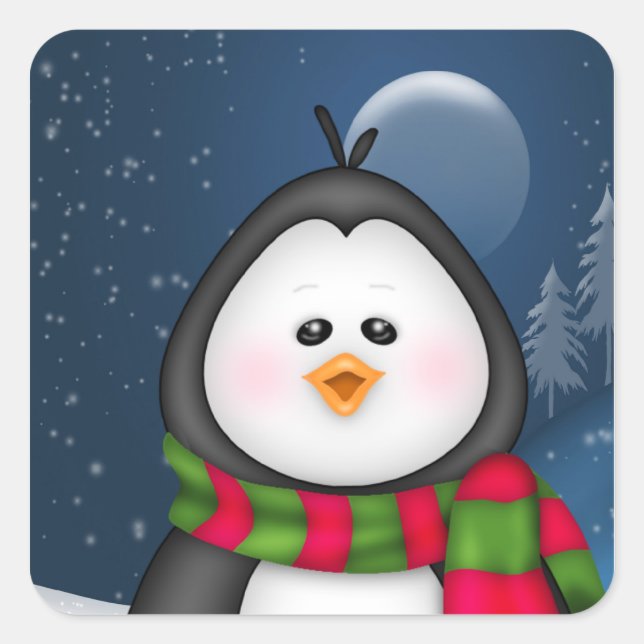 Niedlicher Winterpinguin Quadratischer Aufkleber (Vorderseite)