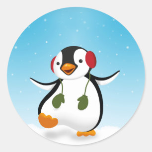 Niedlicher Winterpinguin Runder Aufkleber
