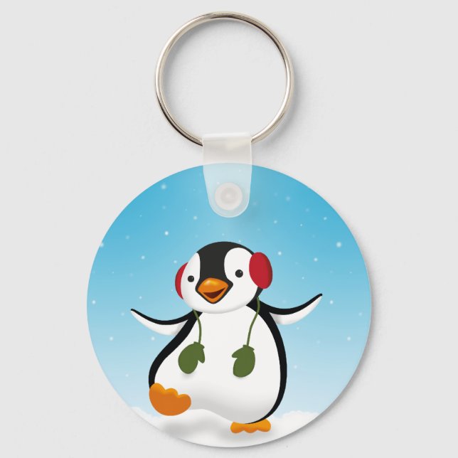 Niedlicher Winterpinguin Schlüsselanhänger (Vorderseite)