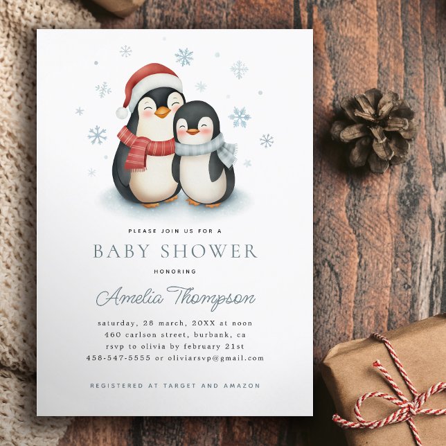 Niedlicher Winterpinguin Weihnachtsdusche Einladung (Von Creator hochgeladen)