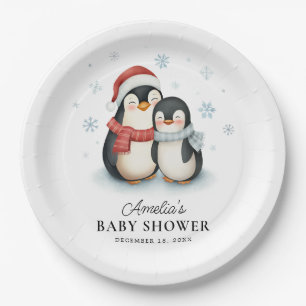 Niedlicher Winterpinguin Weihnachtsdusche Pappteller
