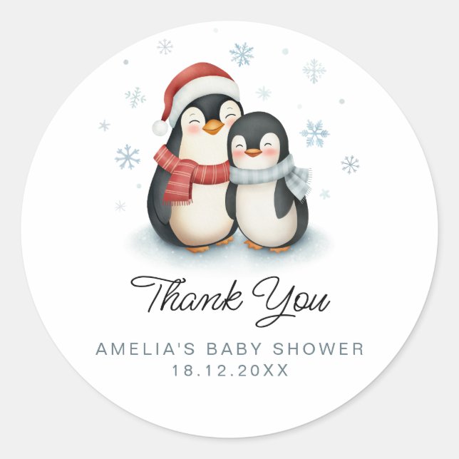 Niedlicher Winterpinguin Weihnachtsdusche Runder Aufkleber (Vorderseite)