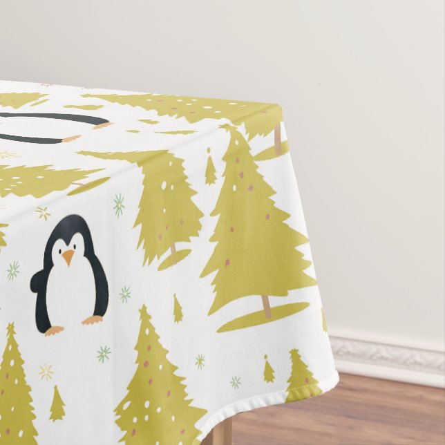 Niedlicher Winterpinguin Weihnachtsgold Tischdecke (Beispiel)