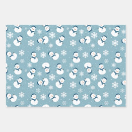 Niedlicher Winterschnee in hellblau und weiß Geschenkpapier Set