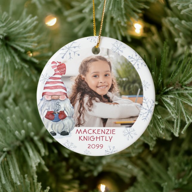 Niedlicher Winterschneeflocken 2 Foto Personalisie Keramik Ornament (Baum)