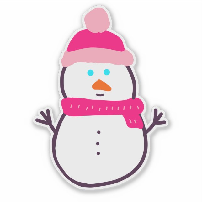 Niedlicher Winterschneemann in Rosa Aufkleber (Vorderseite)