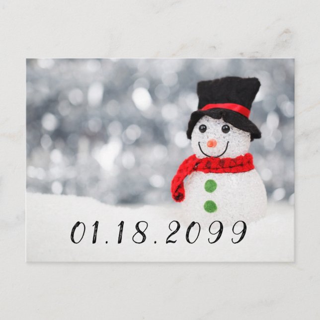 Niedlicher Winterschneemann mit Red Scarf und Blac Ankündigungspostkarte (Vorderseite)