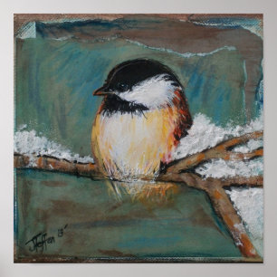 Niedlicher Winterschwarzer Chickadee Poster