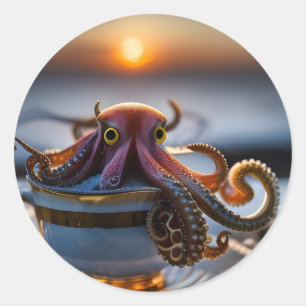 Niedlicher winziger Oktopus im Teakup bei Sonnenau Runder Aufkleber
