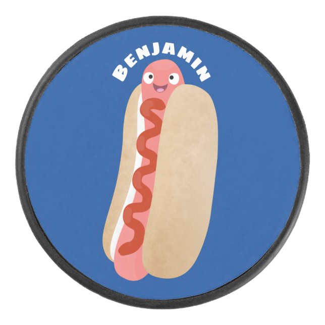 Niedlicher Witzhund Weiner Cartoon Eishockey Puck (Vorderseite)