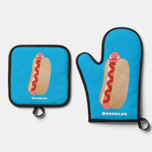 Niedlicher Witzhund Weiner Cartoon Ofenhandschuh & Topflappen-Set