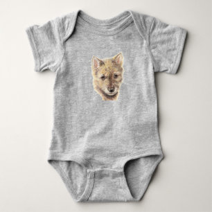Niedlicher Wolf Cub Pup Woodland Landschaft Art Baby Strampler