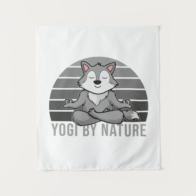 Niedlicher Wolf, der Yoga macht, lustige Yoga-Pose Wandteppich (Vorderseite)