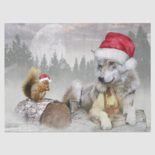 Niedlicher Wolf Eichhörnchen Winterschneewald Weih Seidenpapier