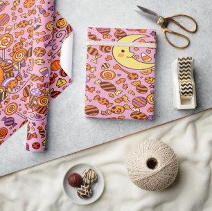 Niedlicher Wolf und Bonbons zu Halloween Geschenkpapier