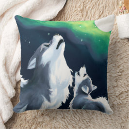 Niedlicher Wolf und Howl auf Vollmond Kissen