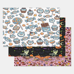 Niedlicher Wolf zu Halloween mit leckerer Süßigkei Geschenkpapier Set