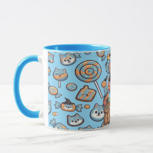 Niedlicher Wolf zu Halloween mit leckerer Süßigkei Tasse