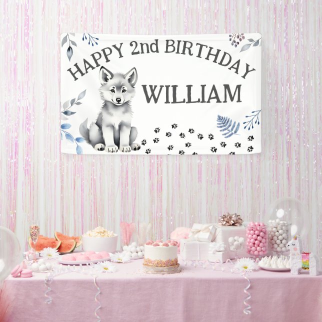 Niedlicher Wolfskuchen zwei wilde Happy Geburtstag Banner (Party)