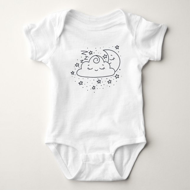 Niedlicher Wolken-Mond und Stern-Illustration Baby Strampler (Vorderseite)