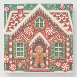 Niedlicher, wunderlicher Lebkuchenmann und -haus Steinuntersetzer