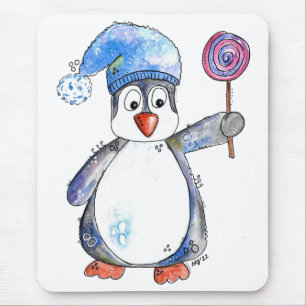 Niedlicher wunderlicher Pinguin mit einem Lutscher Mousepad