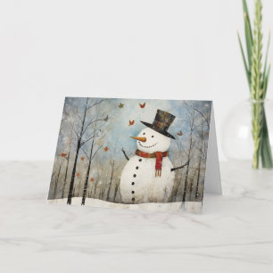 Niedlicher, wunderlicher Schneemann mit Zylinder - Karte